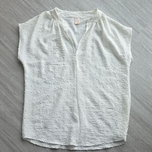 7th Ray White Swiss-Dot V-Neck Short Sleeve Blouse